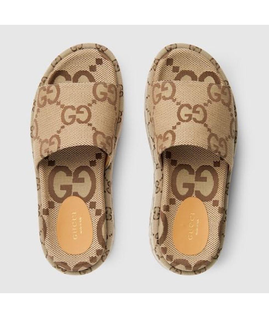 GUCCI Бежевые текстильные шлепанцы, фото 3