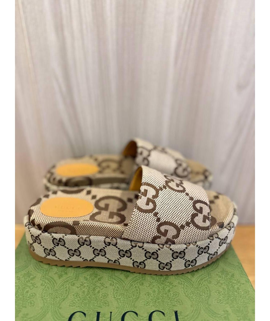 GUCCI Бежевые текстильные шлепанцы, фото 5