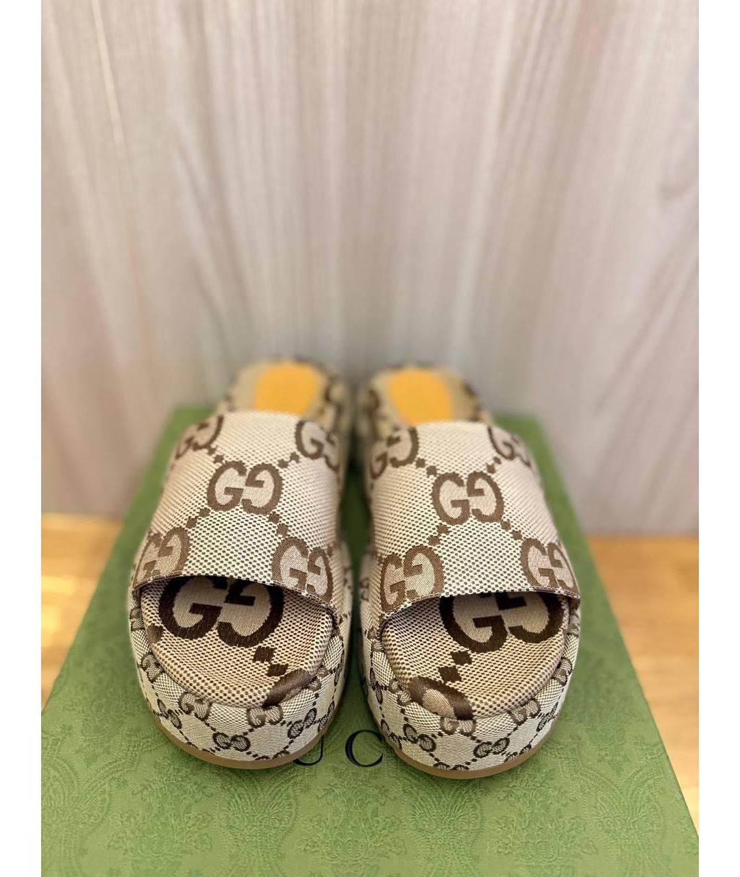 GUCCI Бежевые текстильные шлепанцы, фото 2