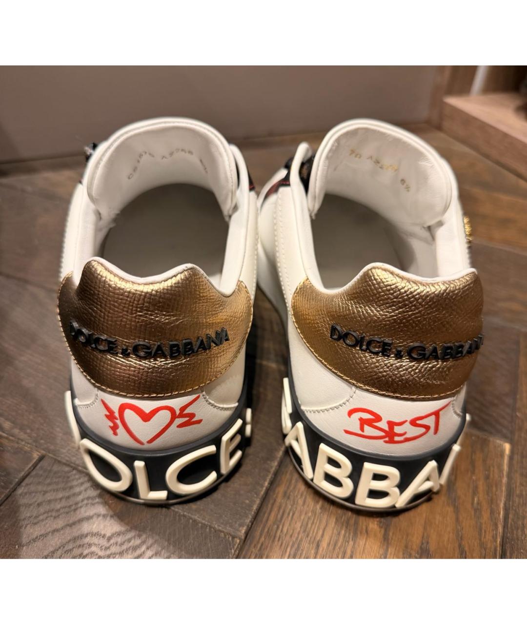 DOLCE&GABBANA Белые кожаные низкие кроссовки / кеды, фото 3