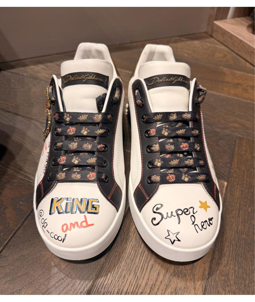 DOLCE&GABBANA Белые кожаные низкие кроссовки / кеды, фото 2