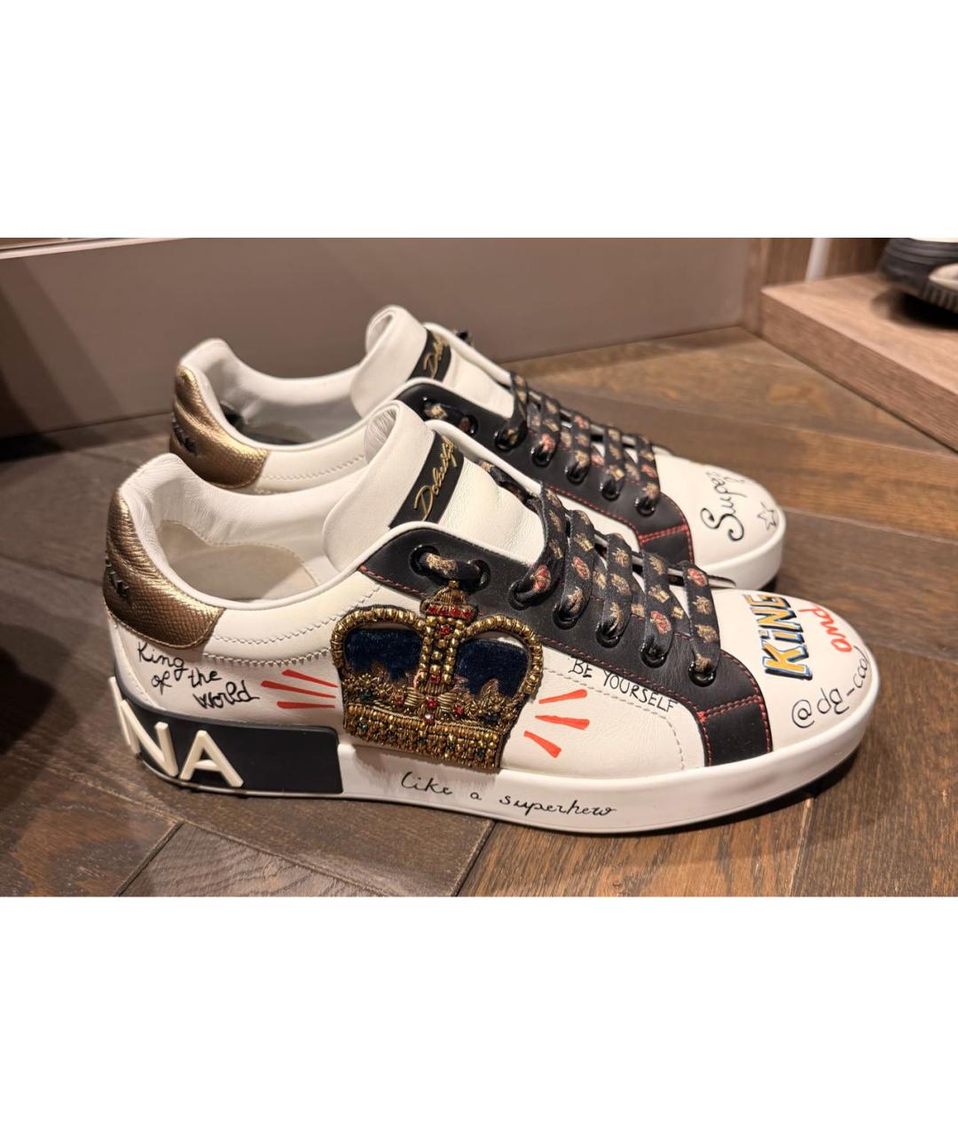 DOLCE&GABBANA Белые кожаные низкие кроссовки / кеды, фото 5