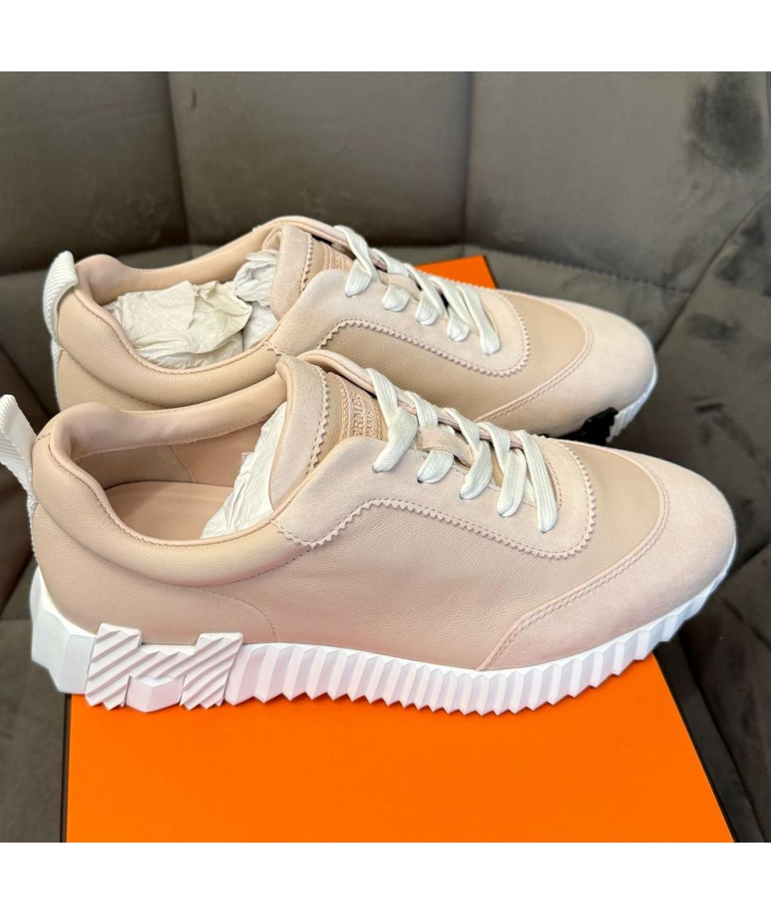HERMES Розовые кожаные кроссовки, фото 5