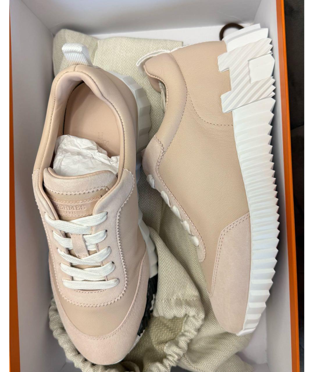 HERMES Розовые кожаные кроссовки, фото 2