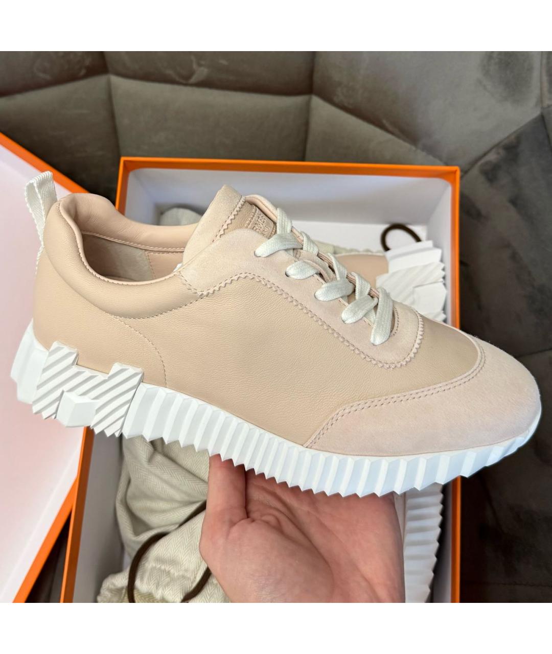 HERMES Розовые кожаные кроссовки, фото 3