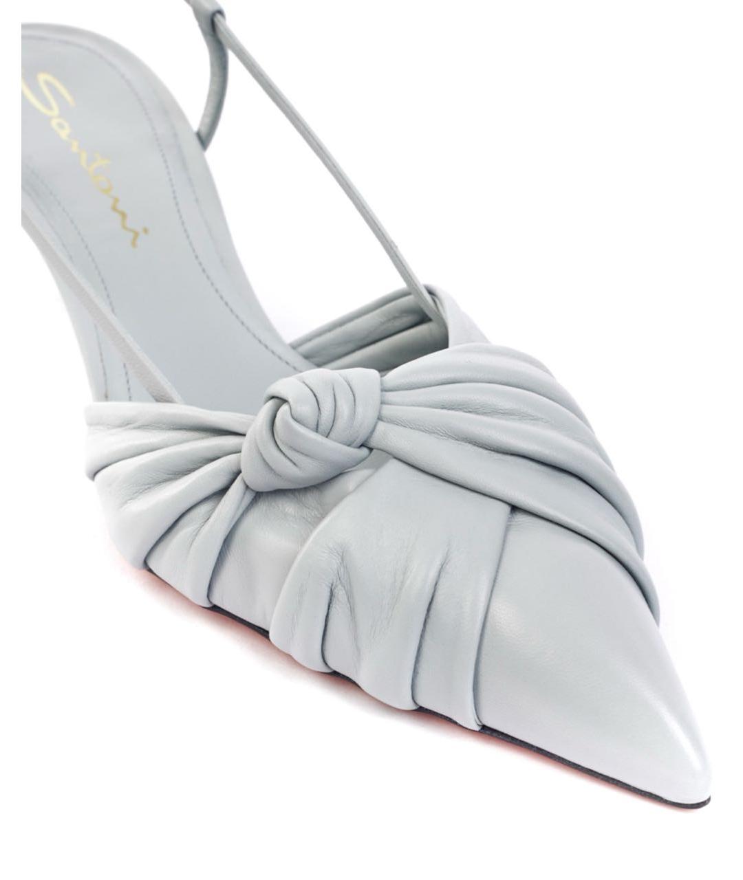 SANTONI Голубые кожаные лодочки на низком каблуке, фото 3