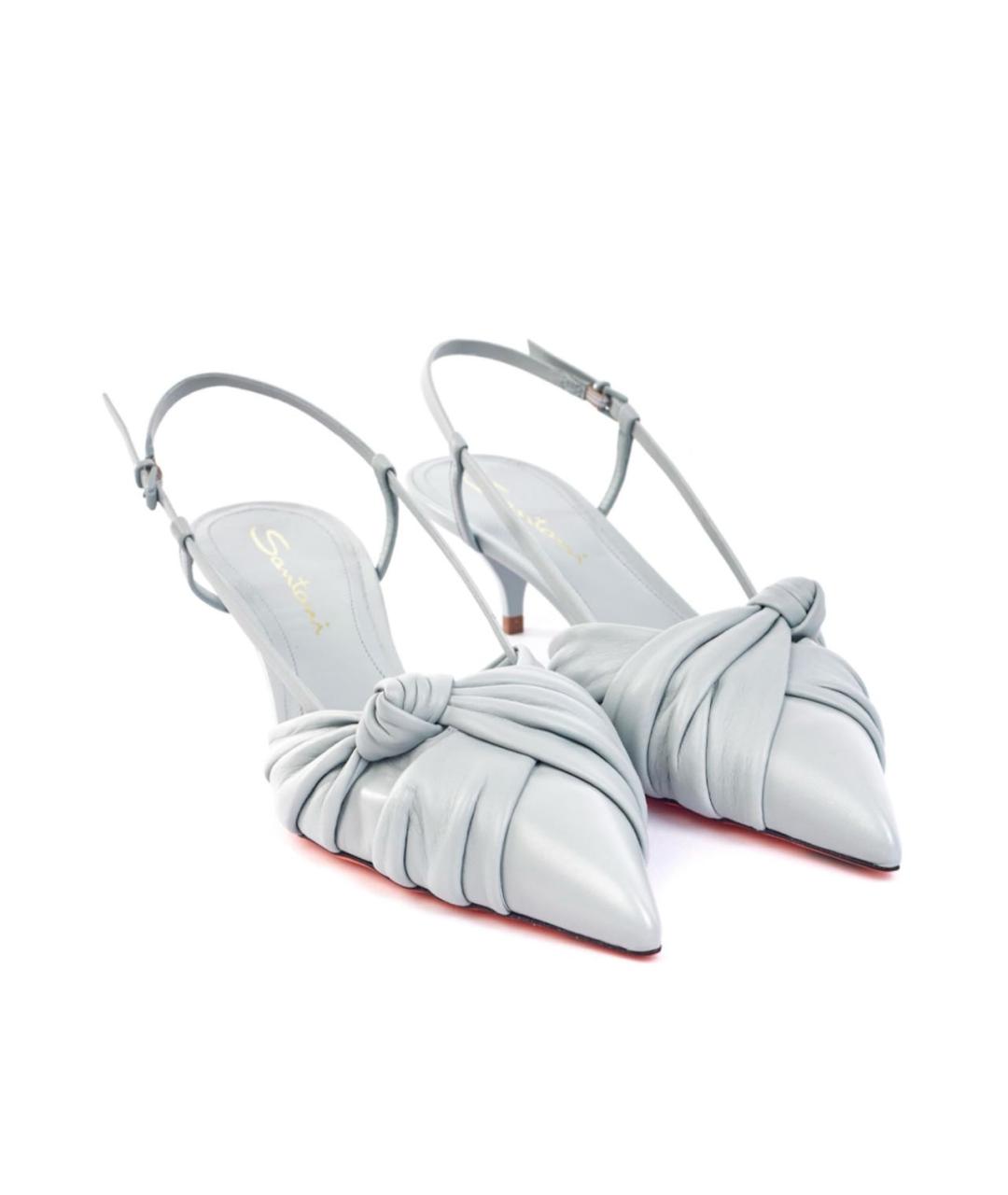 SANTONI Голубые кожаные лодочки на низком каблуке, фото 2