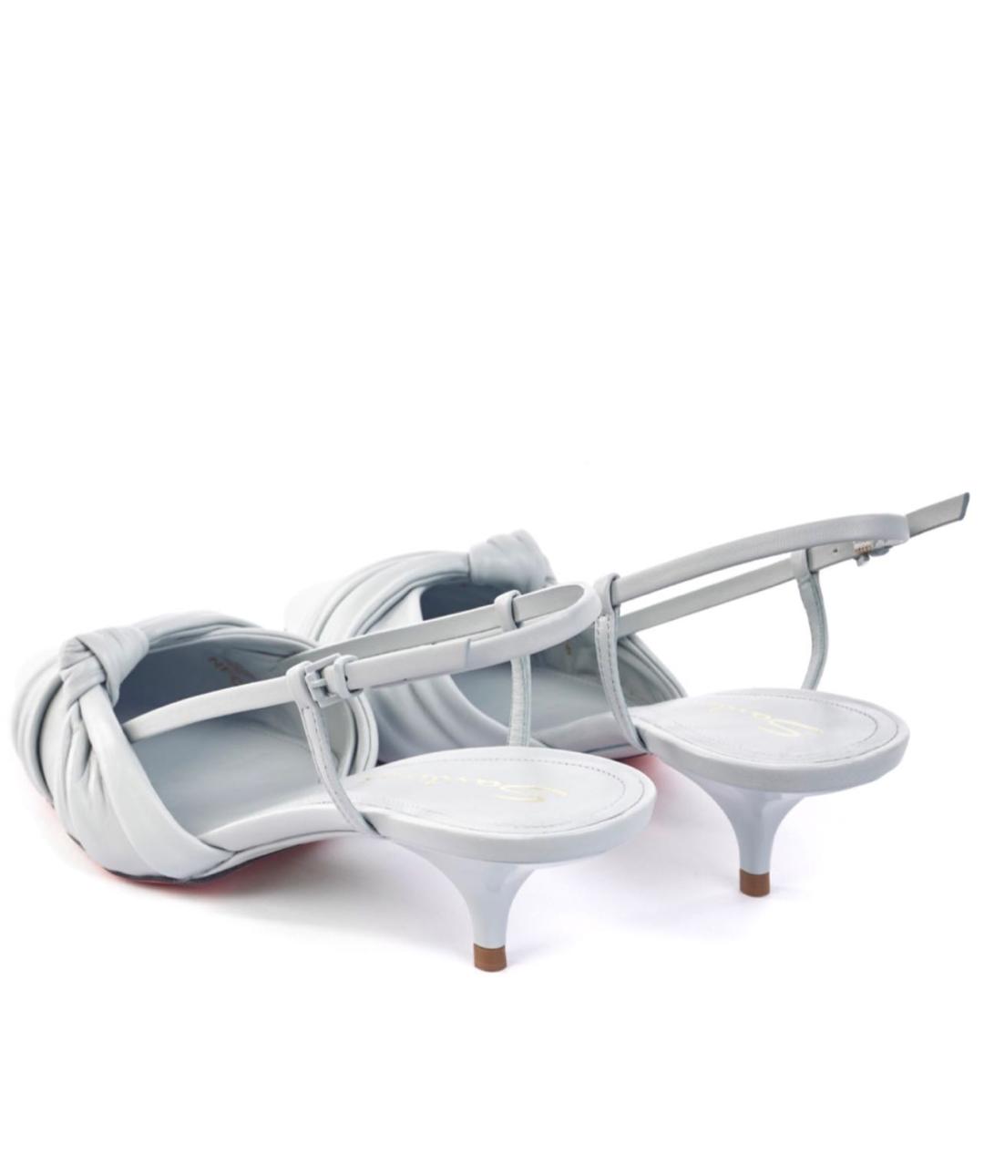 SANTONI Голубые кожаные лодочки на низком каблуке, фото 4