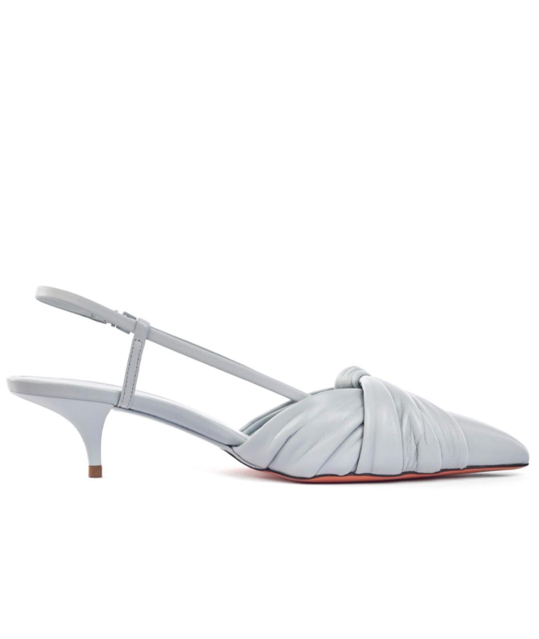 SANTONI Голубые кожаные лодочки на низком каблуке, фото 5