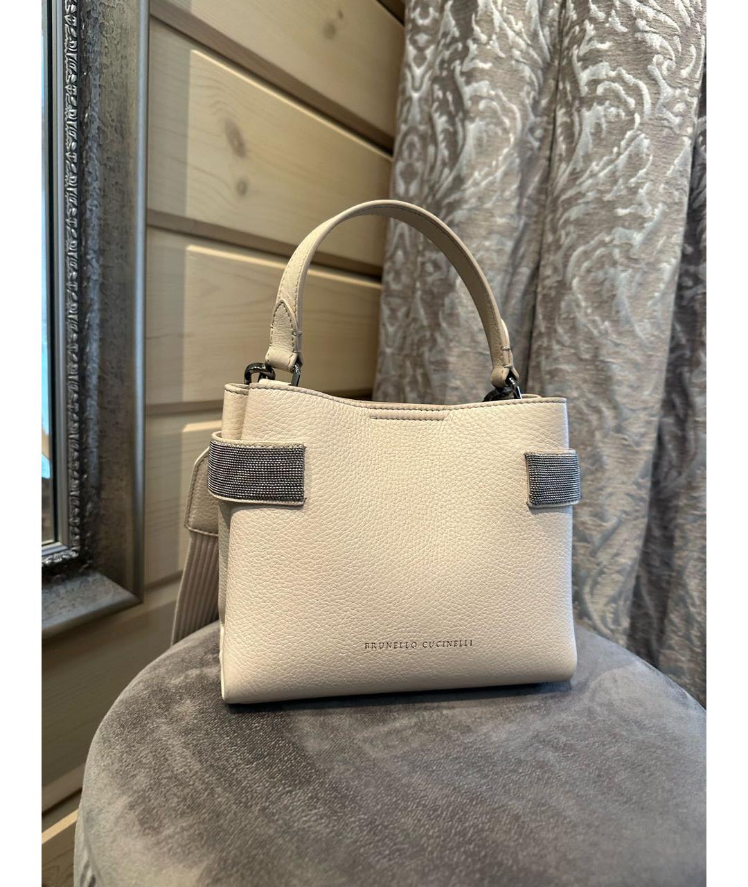BRUNELLO CUCINELLI Бежевая кожаная сумка с короткими ручками, фото 5