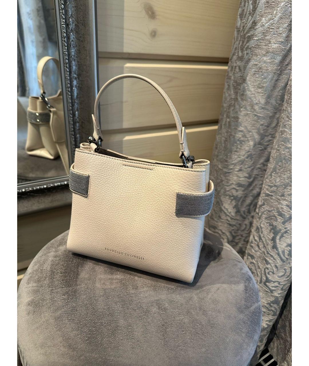 BRUNELLO CUCINELLI Бежевая кожаная сумка с короткими ручками, фото 3