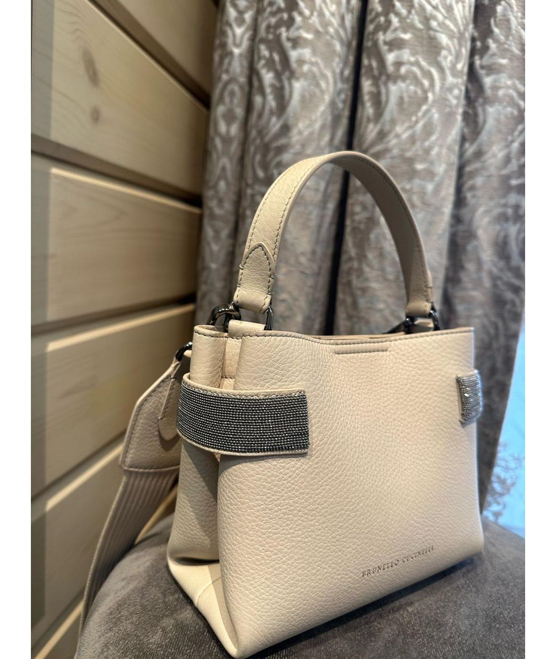 BRUNELLO CUCINELLI Бежевая кожаная сумка с короткими ручками, фото 2