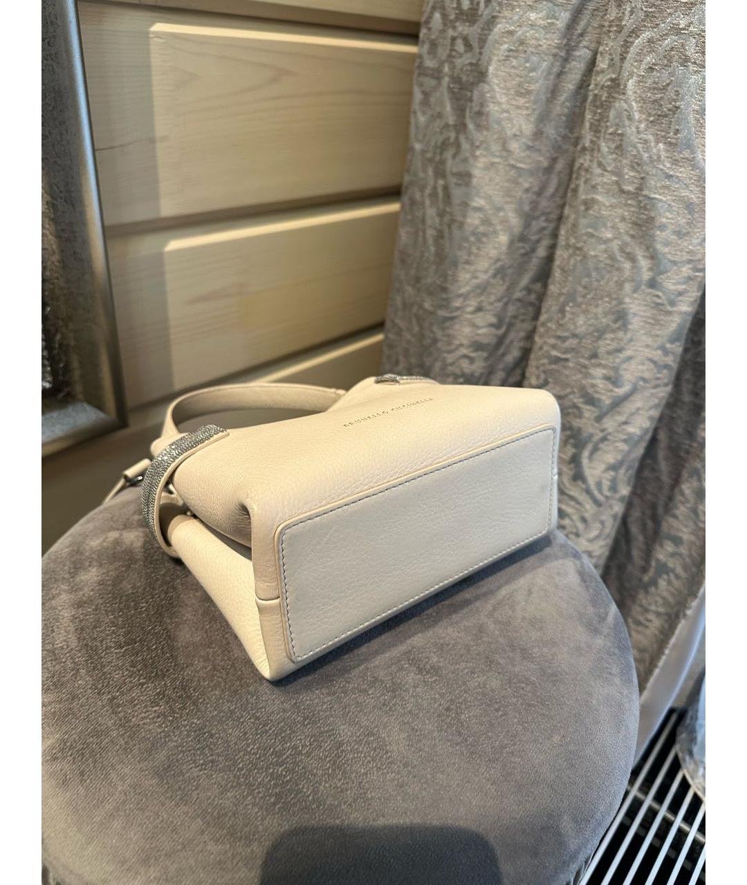 BRUNELLO CUCINELLI Бежевая кожаная сумка с короткими ручками, фото 4