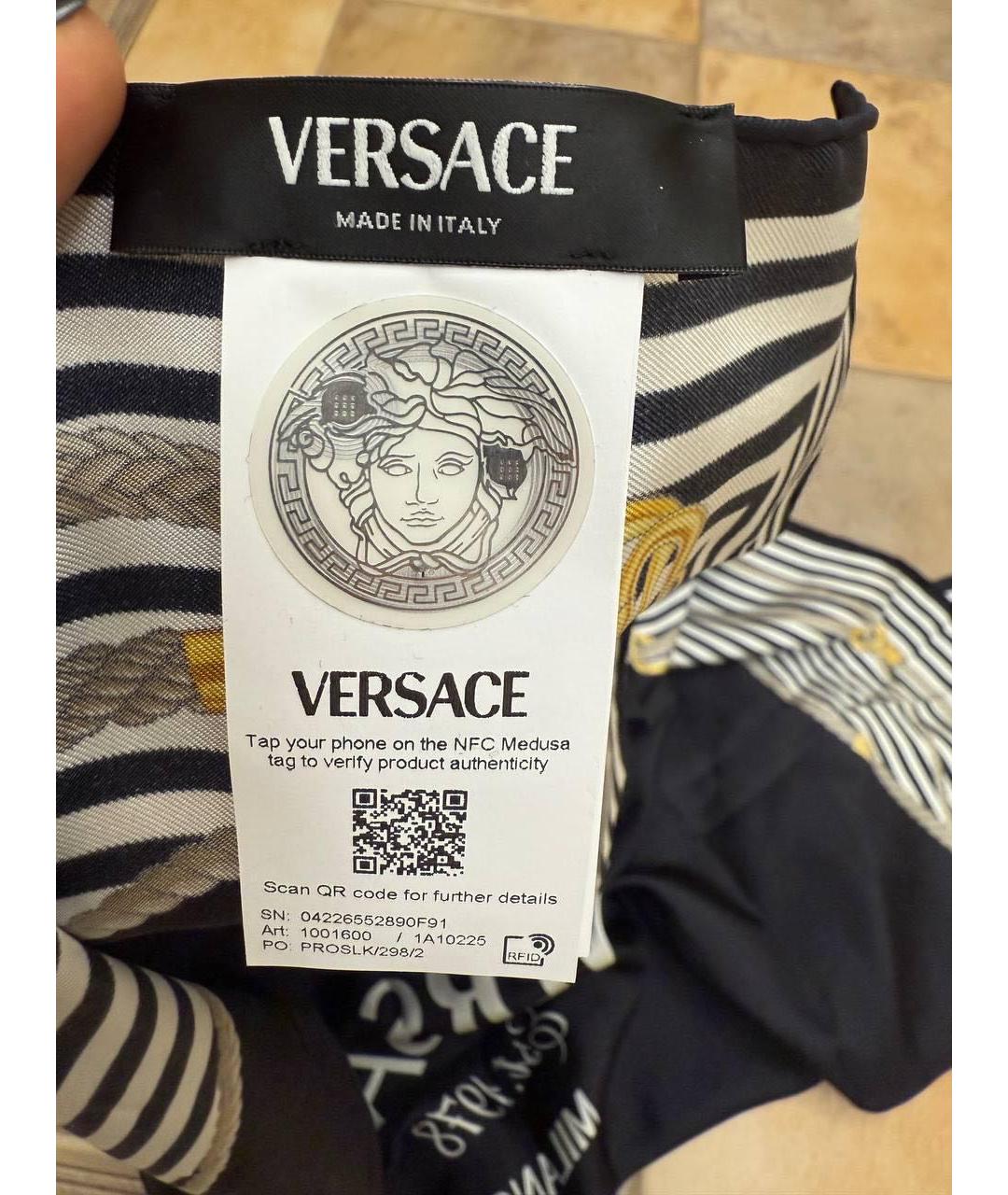 VERSACE Темно-синий шелковый платок, фото 3