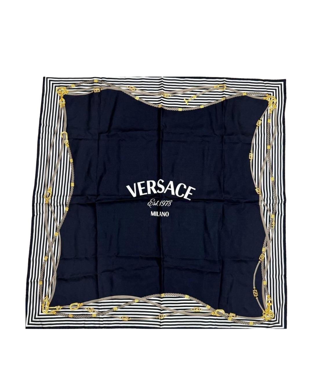 VERSACE Темно-синий шелковый платок, фото 1