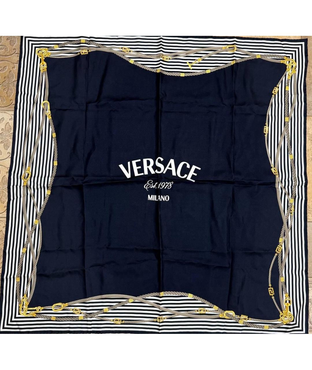 VERSACE Темно-синий шелковый платок, фото 6