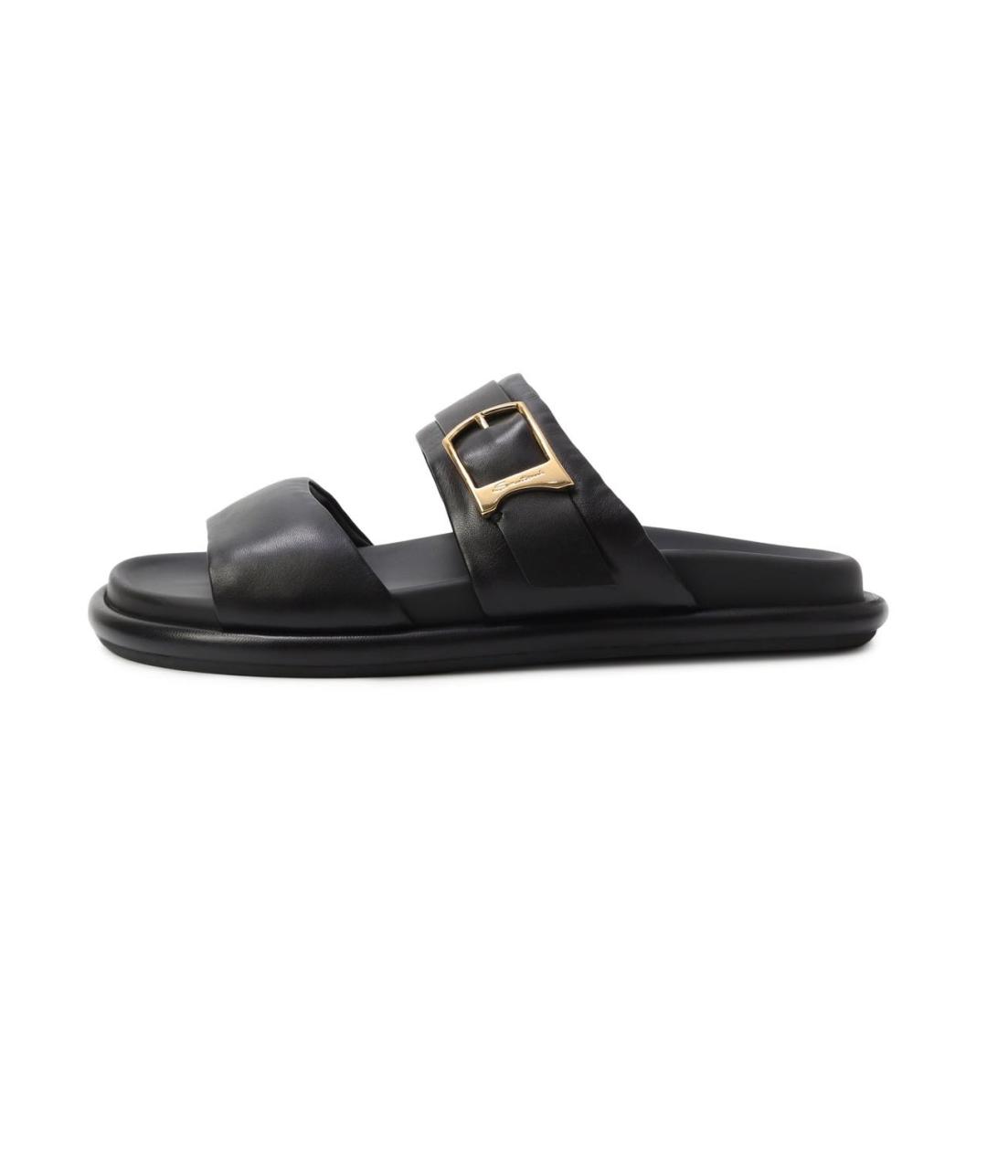 SANTONI Черные кожаные шлепанцы, фото 4