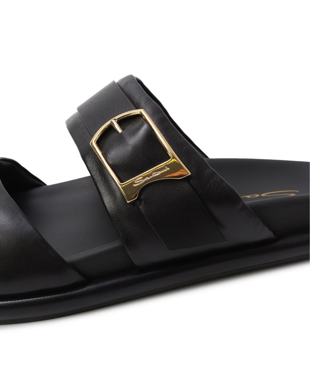 SANTONI Черные кожаные шлепанцы, фото 6