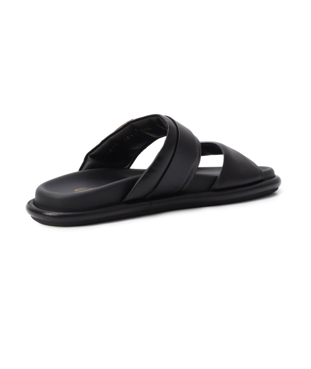 SANTONI Черные кожаные шлепанцы, фото 5