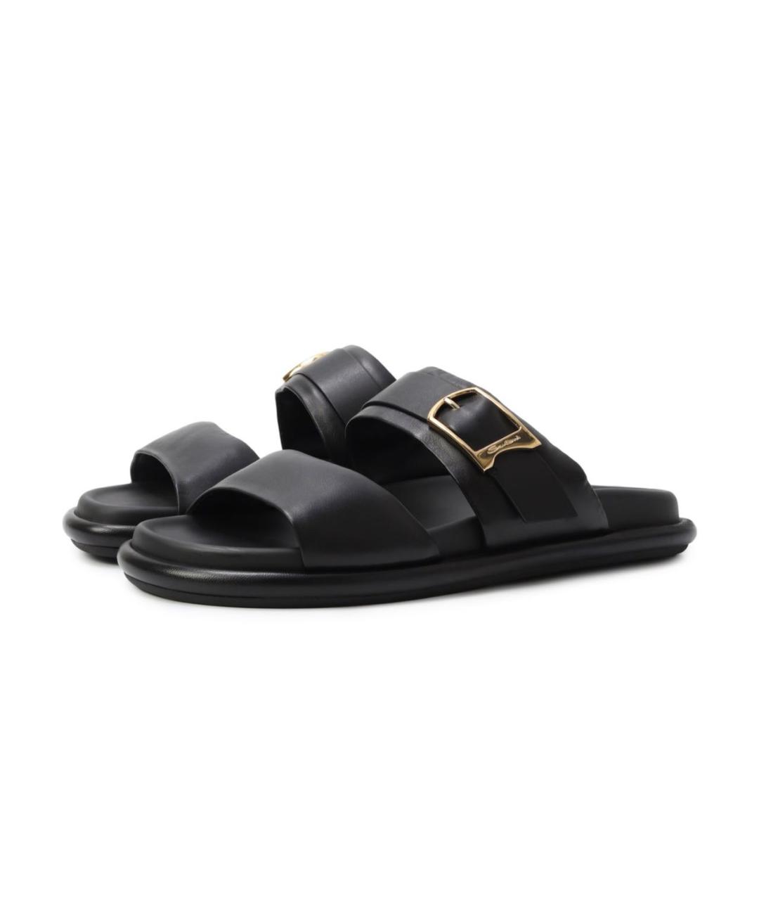 SANTONI Черные кожаные шлепанцы, фото 2