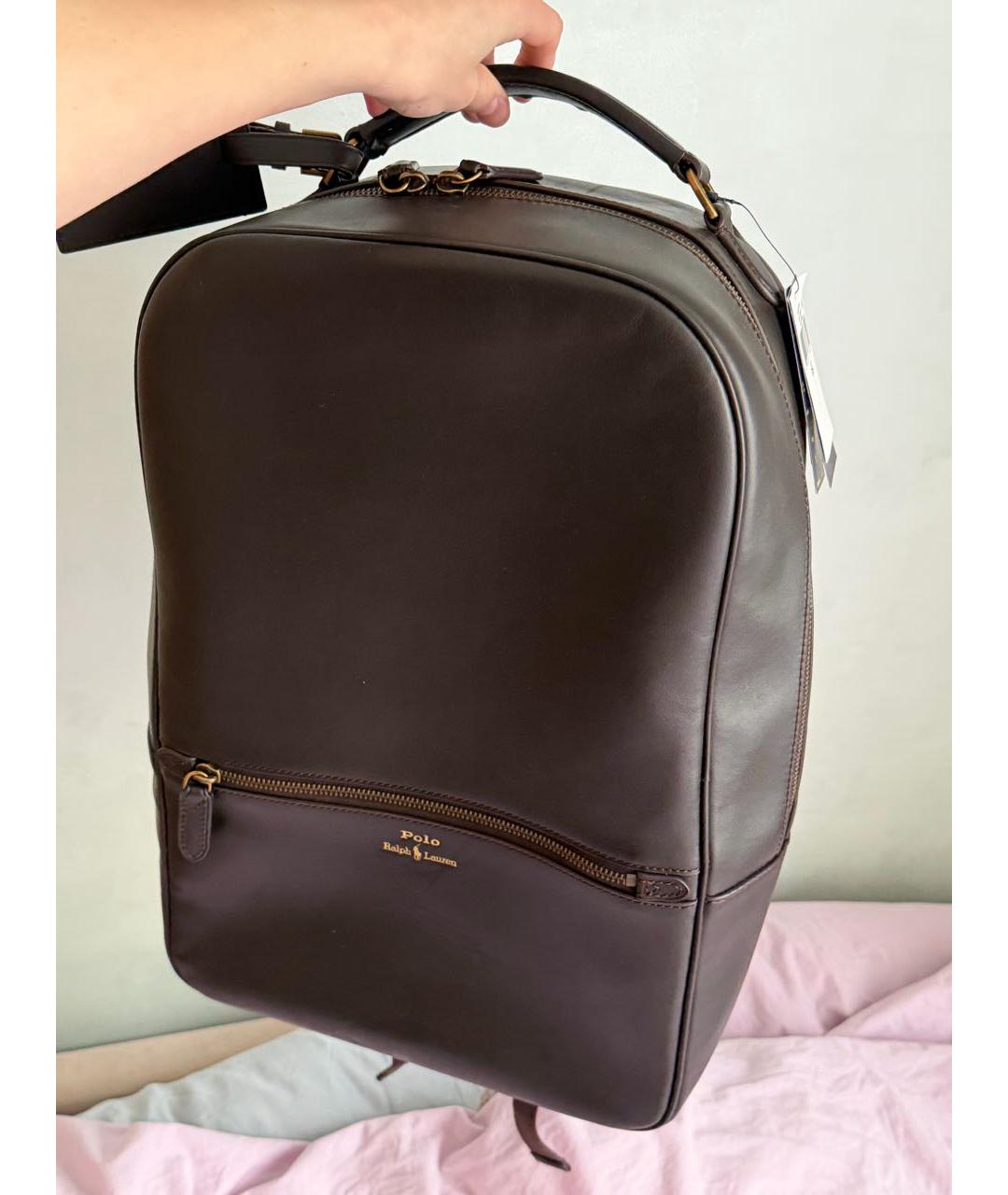POLO RALPH LAUREN Коричневый кожаный рюкзак, фото 2