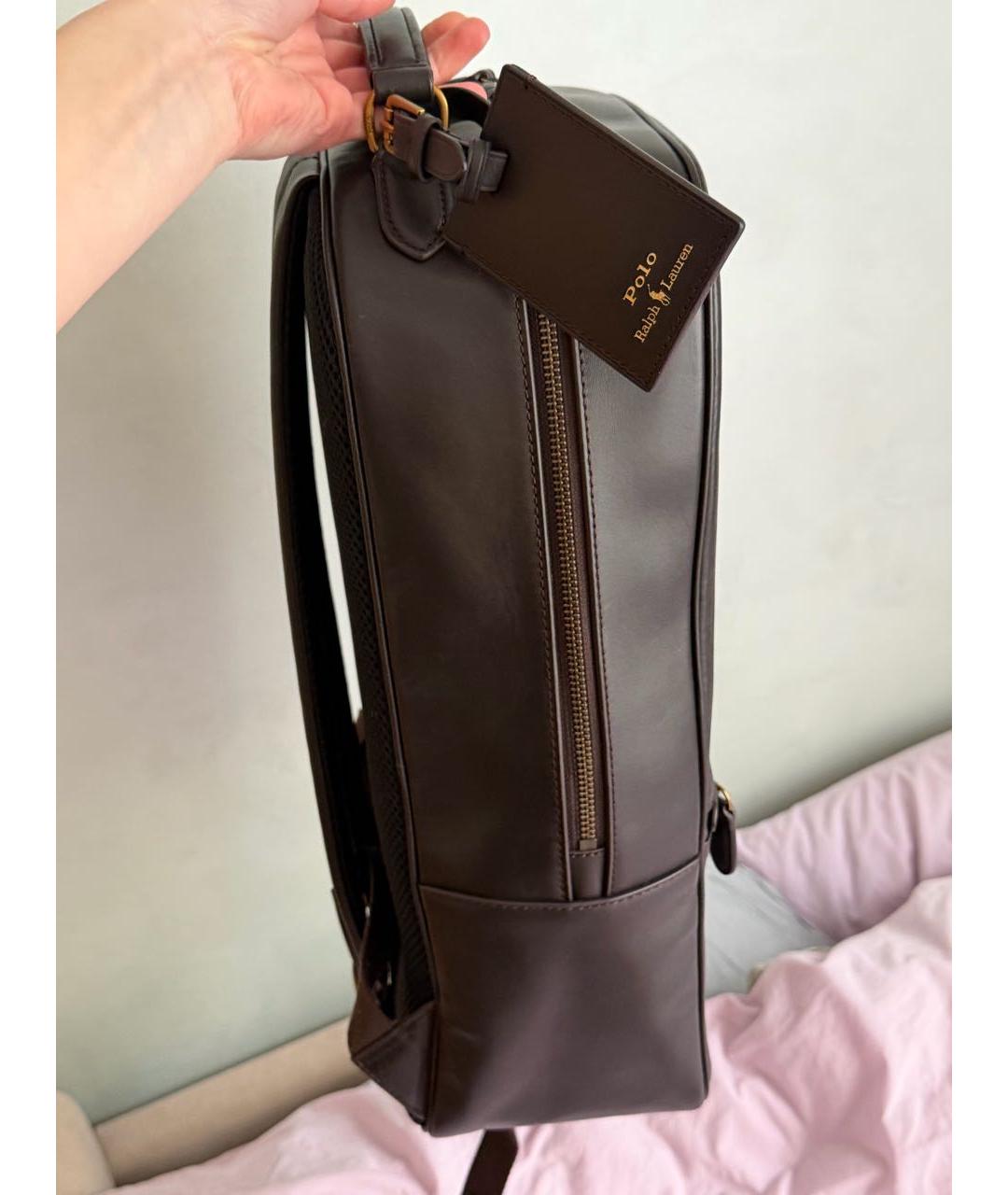 POLO RALPH LAUREN Коричневый кожаный рюкзак, фото 6
