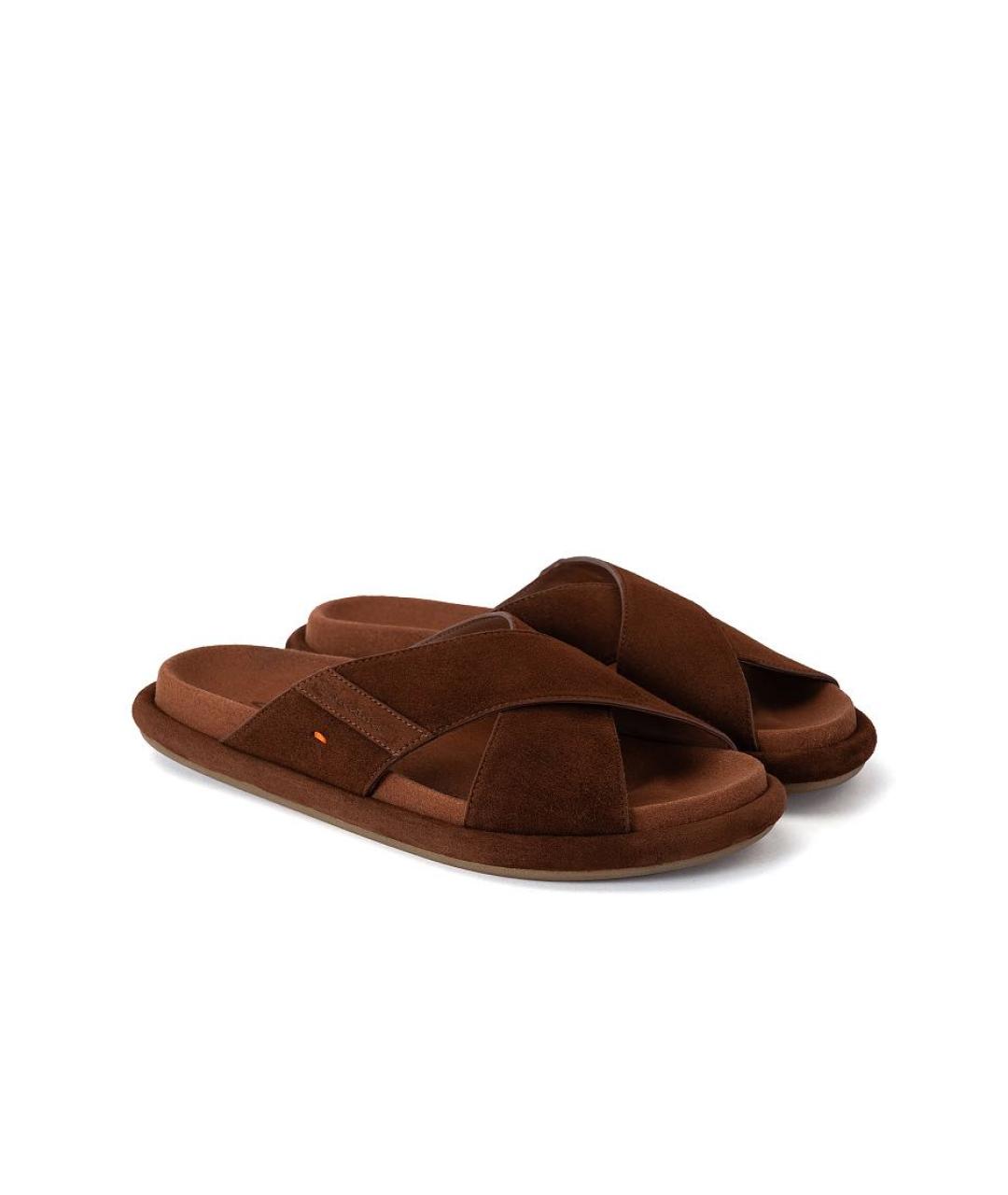 SANTONI Коричневые замшевые шлепанцы, фото 4