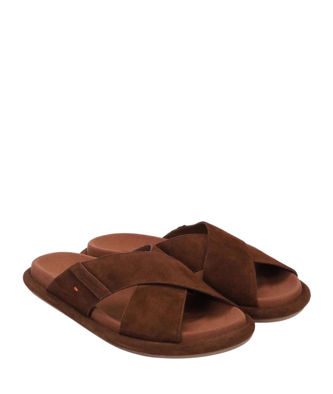 SANTONI Коричневые замшевые шлепанцы, фото 2