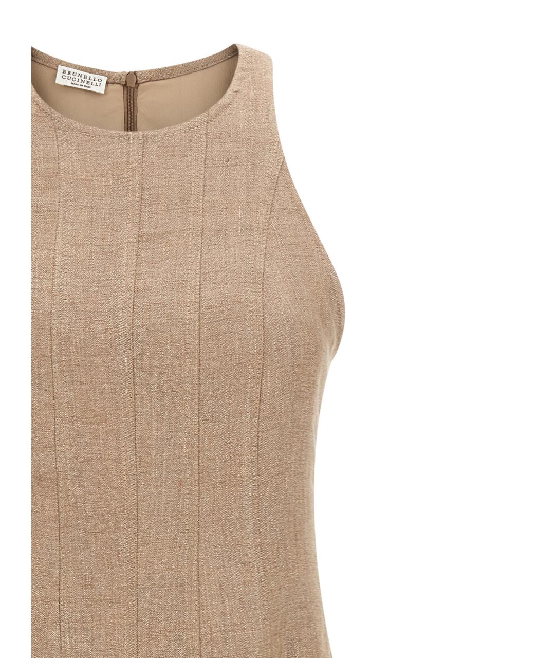 BRUNELLO CUCINELLI Бежевое льняное повседневное платье, фото 3