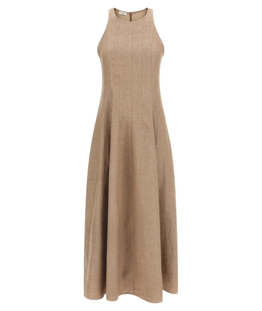 BRUNELLO CUCINELLI Бежевое льняное повседневное платье, фото 1