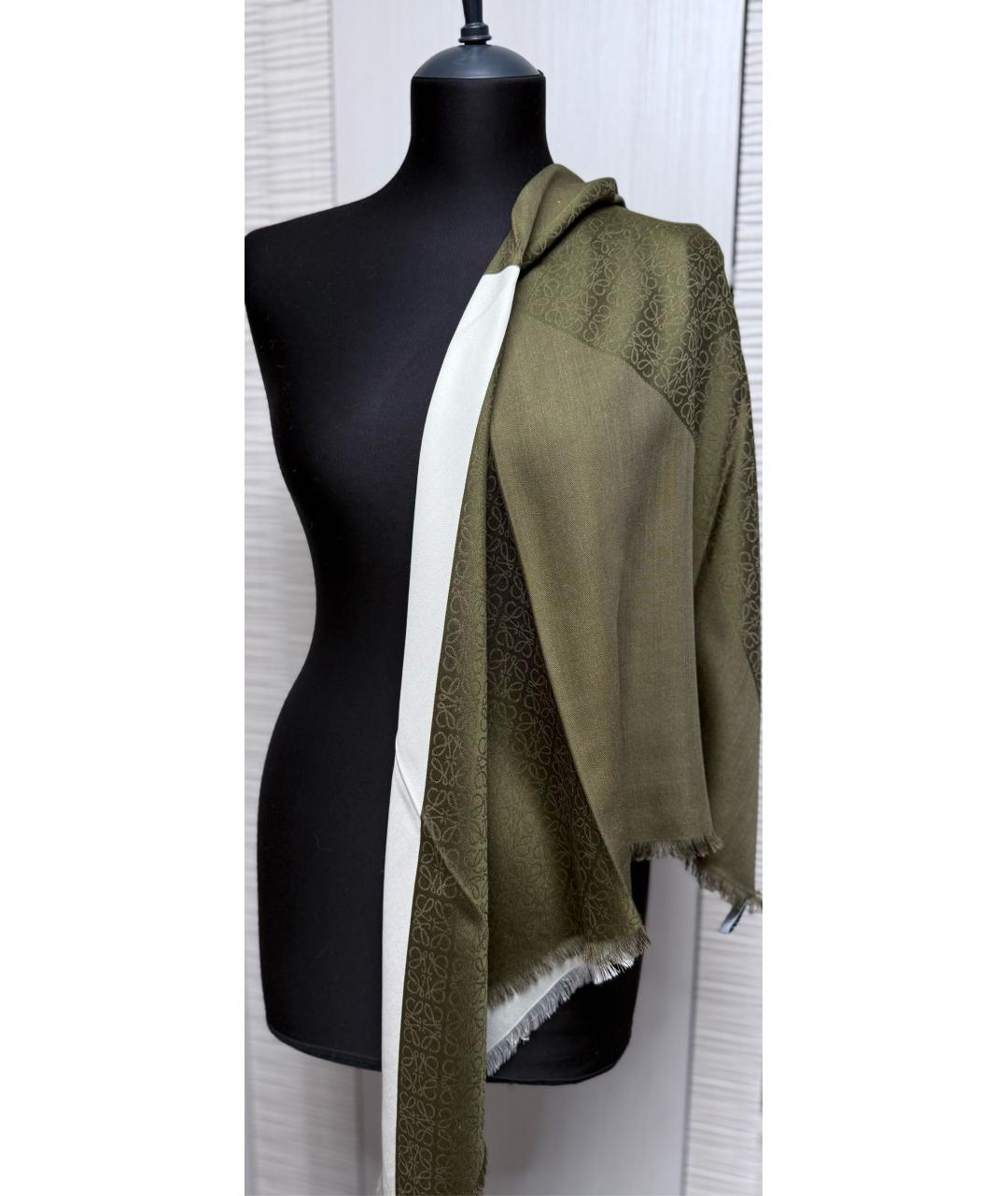 LOEWE Хаки шерстяной платок, фото 7