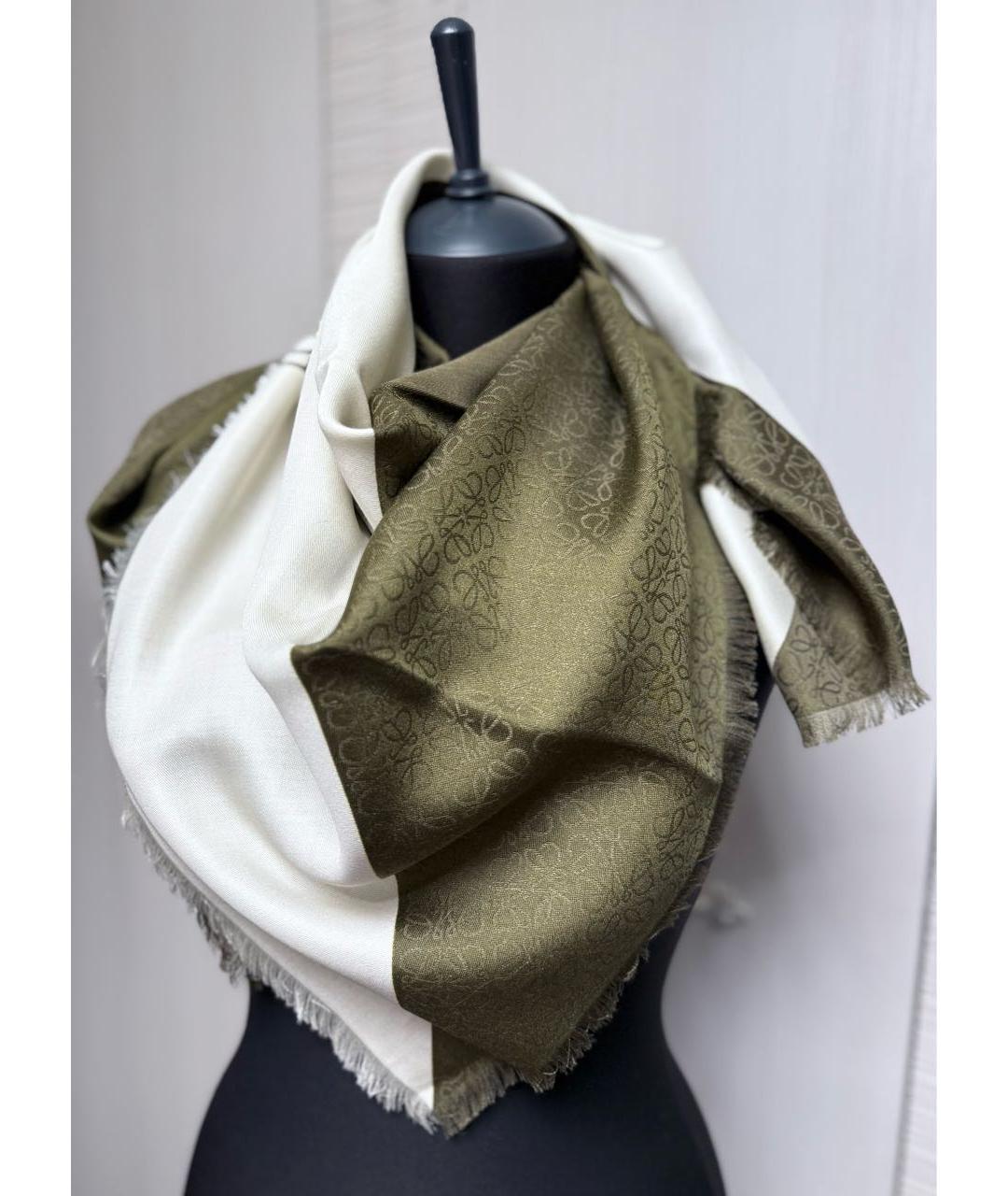 LOEWE Хаки шерстяной платок, фото 9
