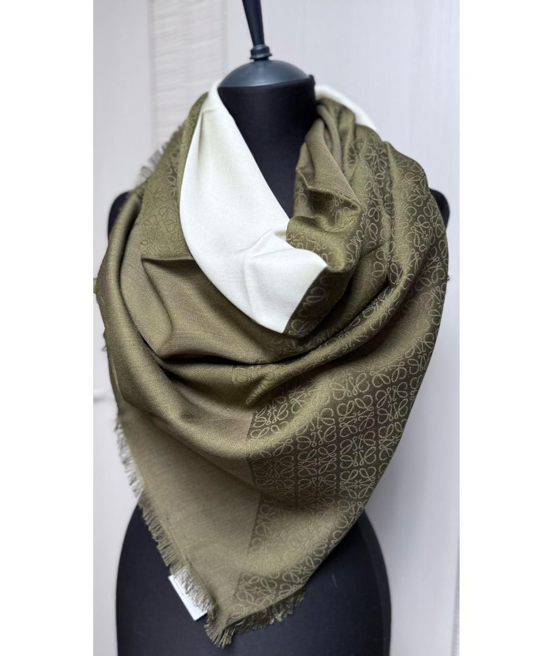 LOEWE Хаки шерстяной платок, фото 2