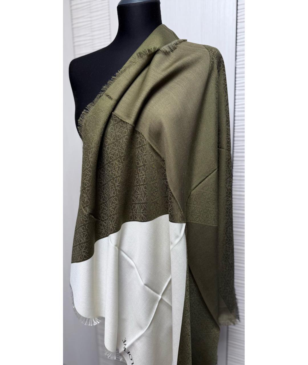 LOEWE Хаки шерстяной платок, фото 8
