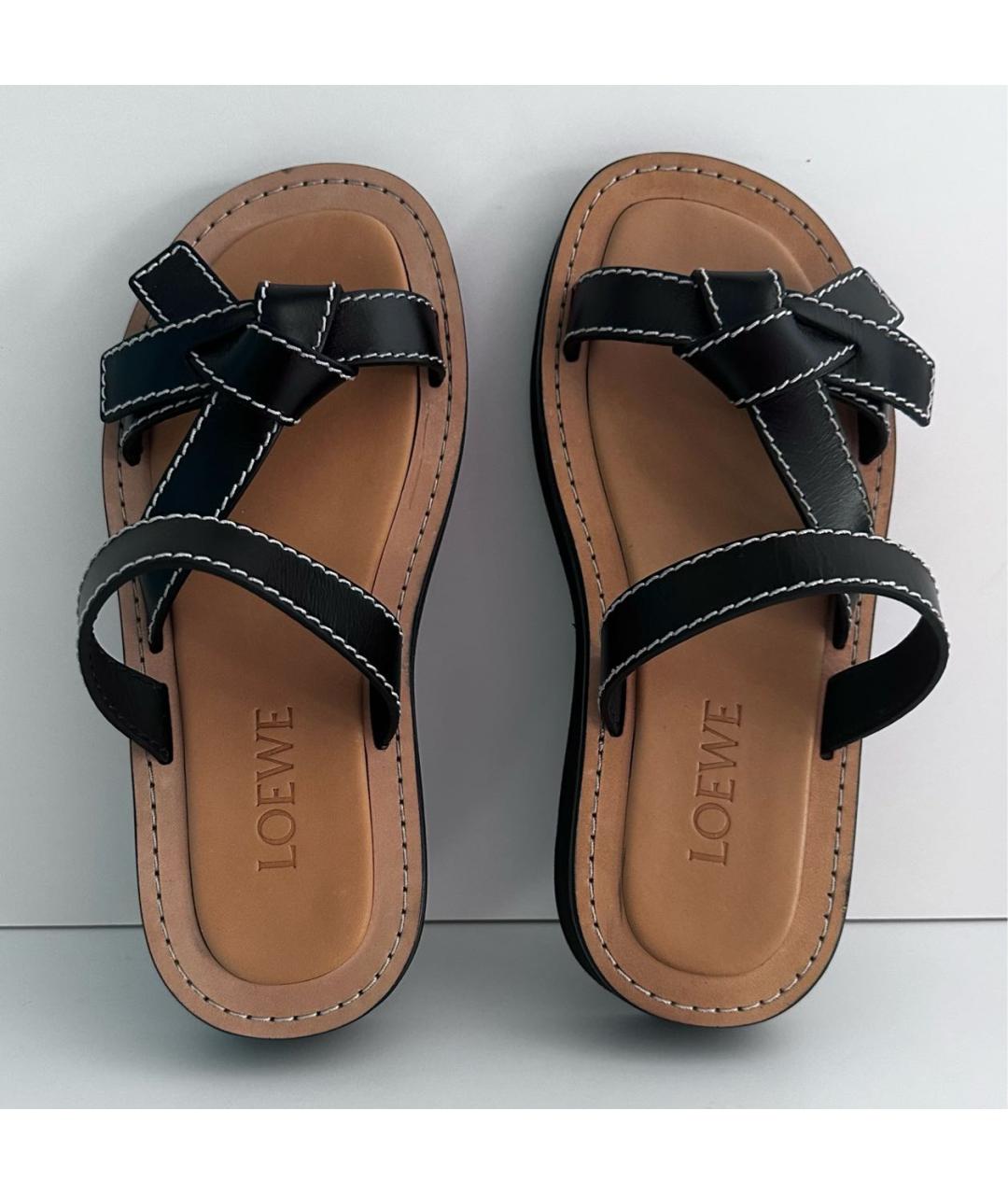 LOEWE Черные кожаные шлепанцы, фото 3