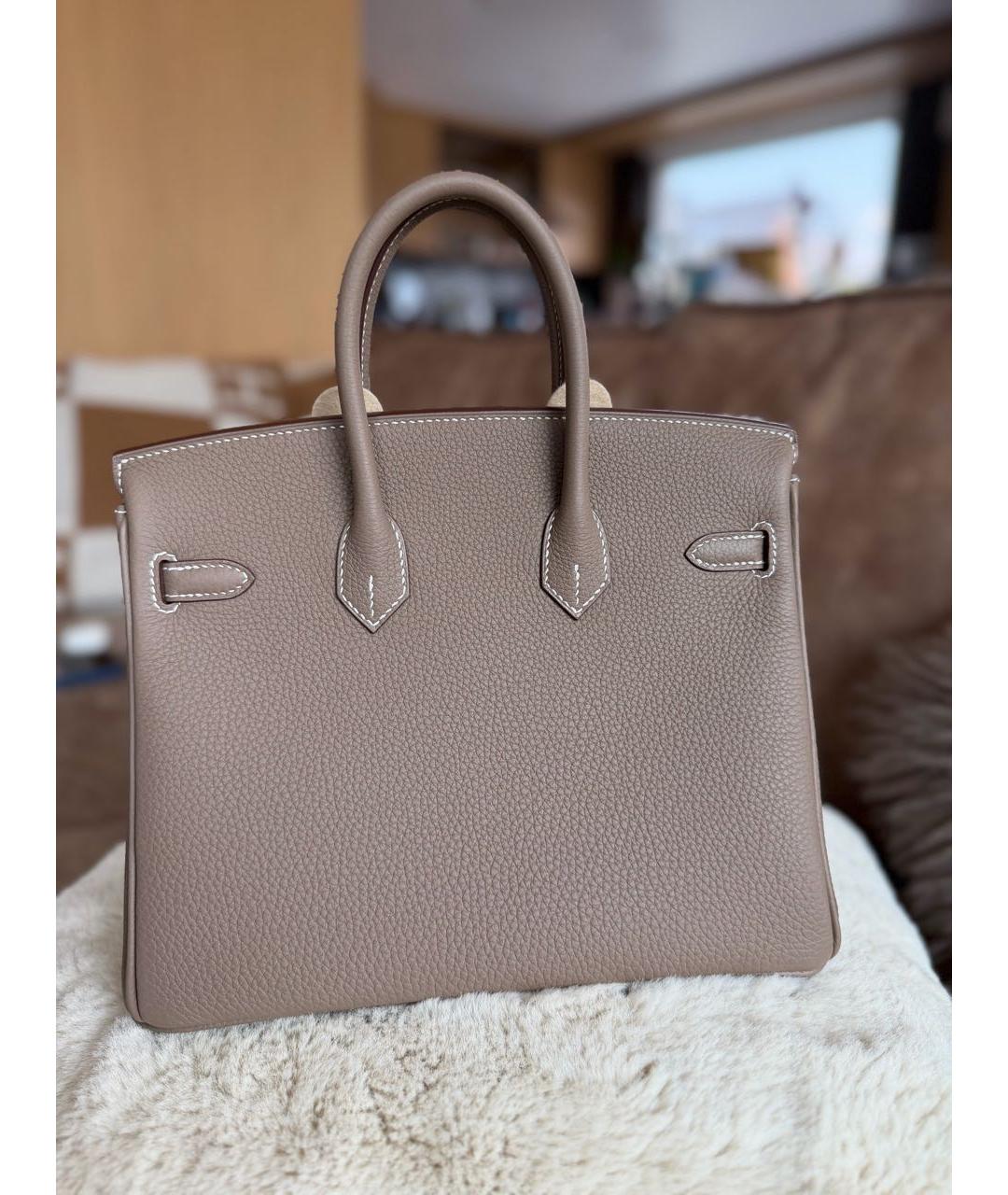 HERMES Серая кожаная сумка с короткими ручками, фото 7