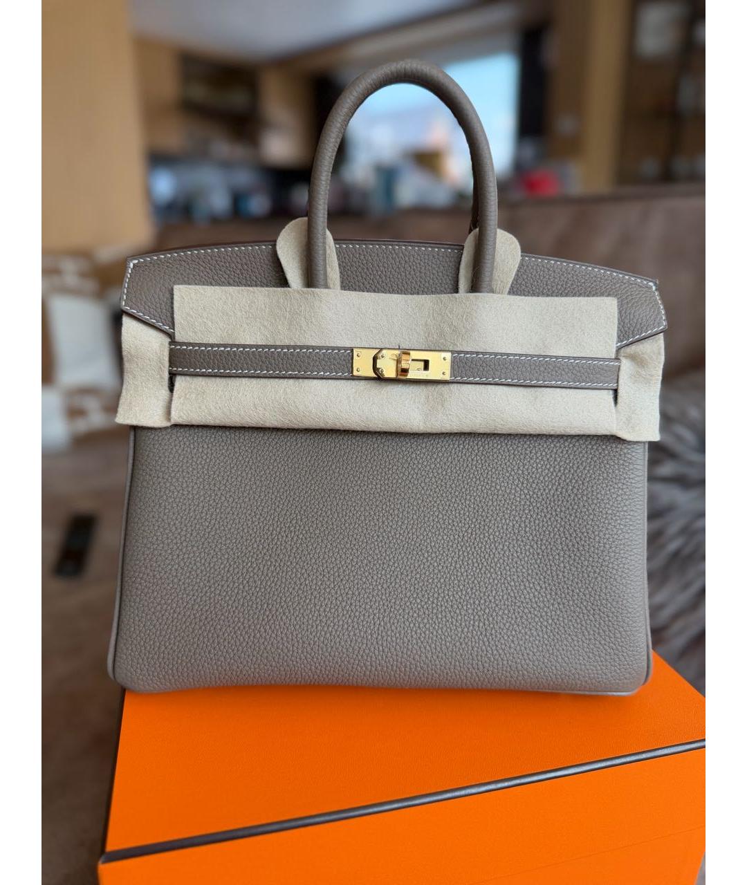 HERMES Серая кожаная сумка с короткими ручками, фото 9