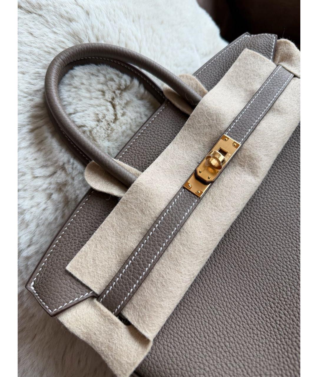 HERMES Серая кожаная сумка с короткими ручками, фото 3