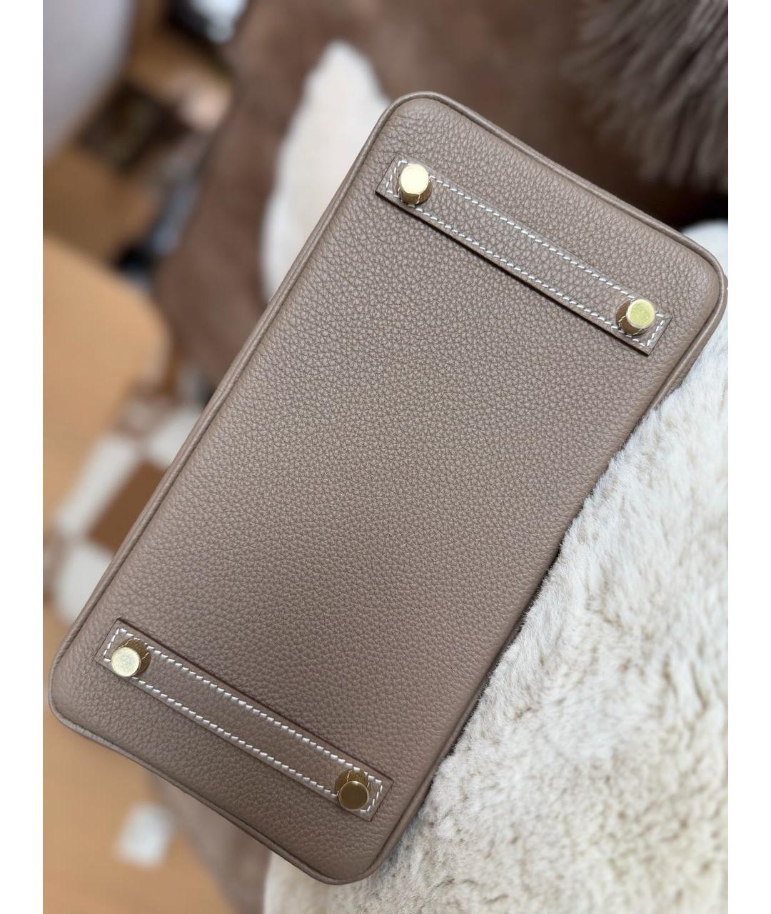 HERMES Серая кожаная сумка с короткими ручками, фото 8