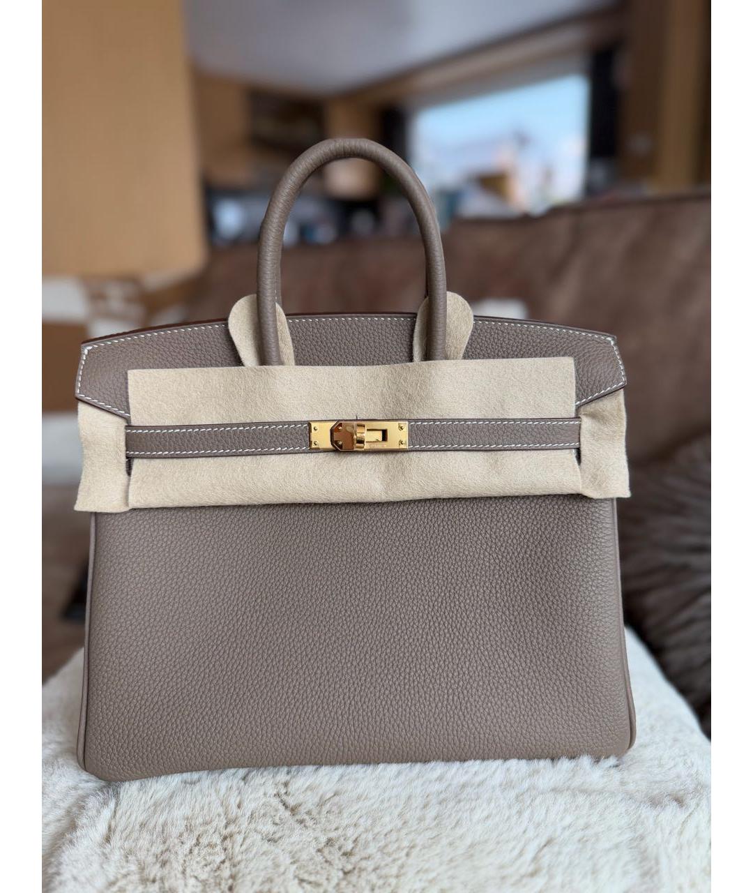 HERMES Серая кожаная сумка с короткими ручками, фото 5