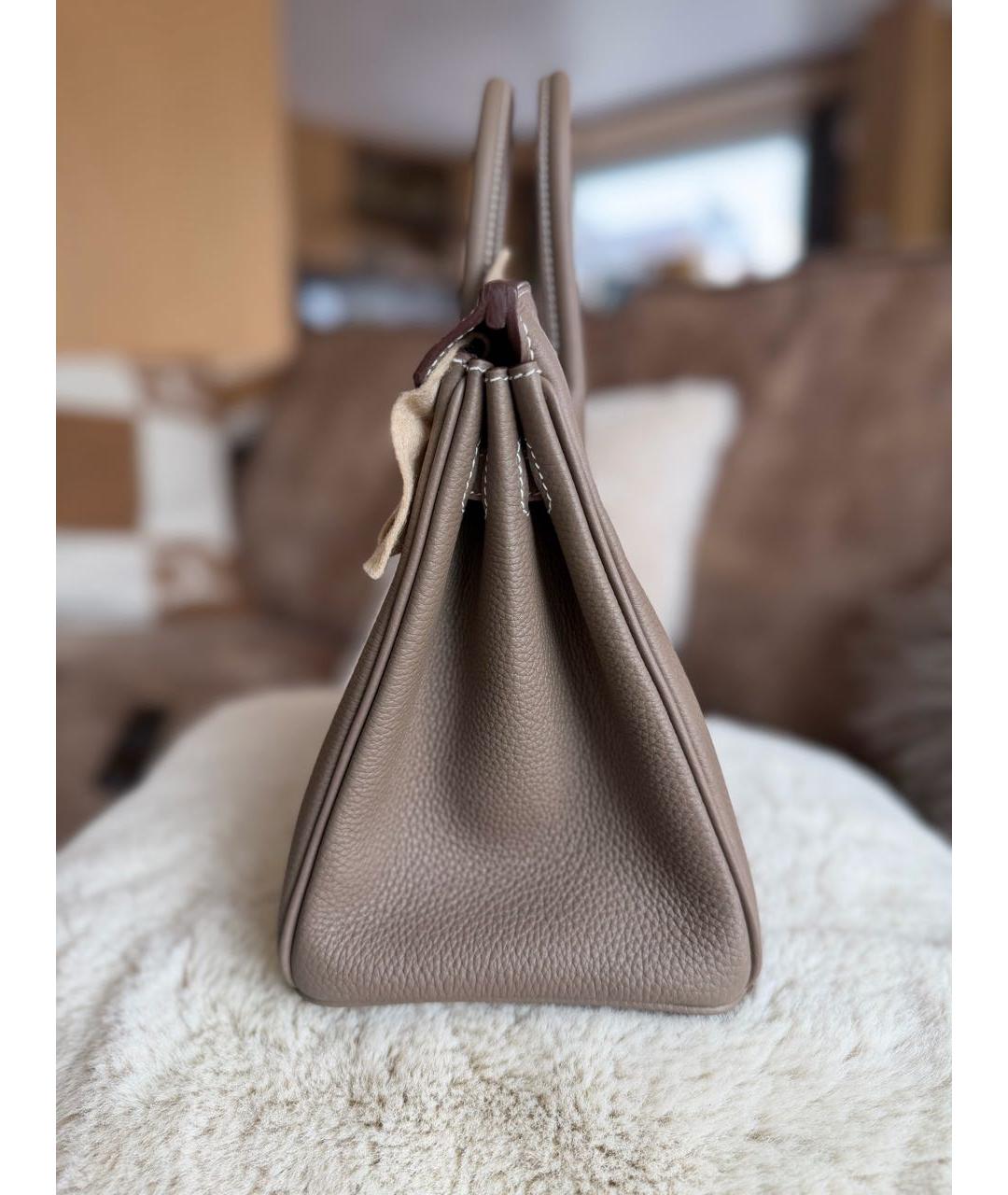 HERMES Серая кожаная сумка с короткими ручками, фото 4