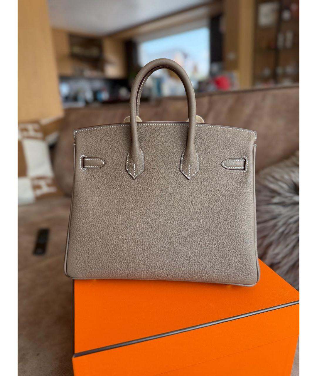 HERMES Серая кожаная сумка с короткими ручками, фото 2
