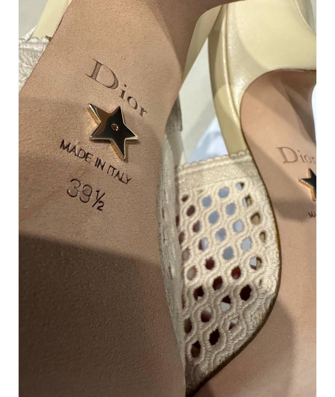 CHRISTIAN DIOR Бежевые текстильные босоножки, фото 8