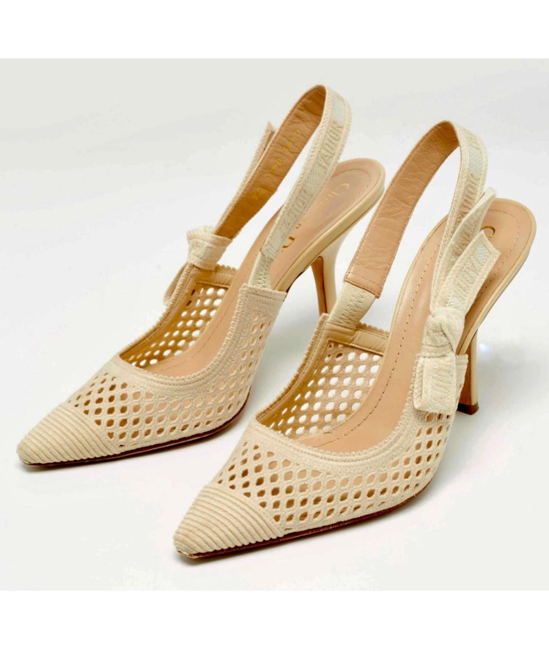 CHRISTIAN DIOR Бежевые текстильные босоножки, фото 9