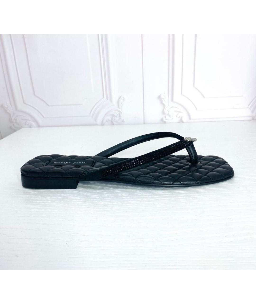 PHILIPP PLEIN Черные кожаные шлепанцы, фото 8