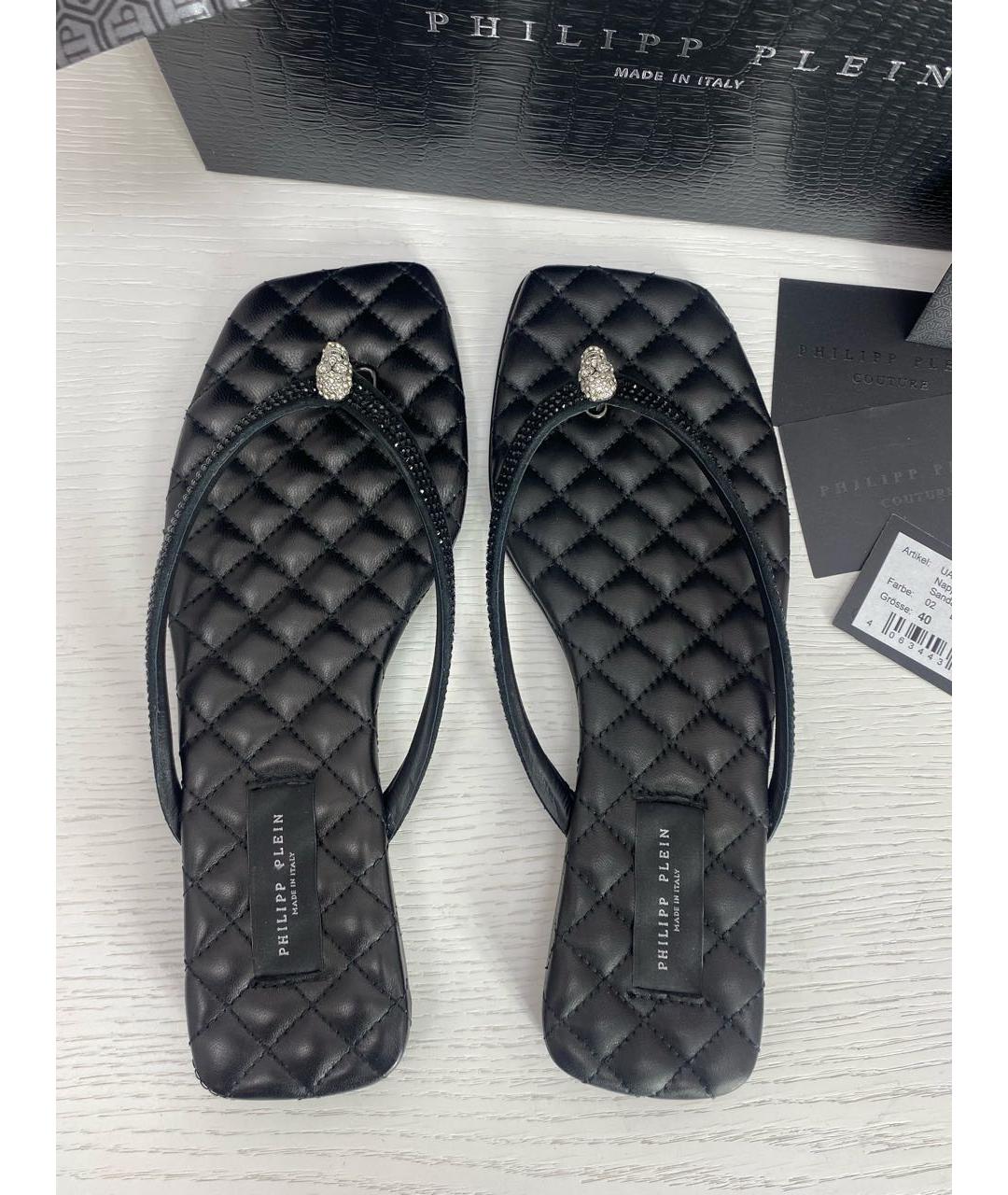 PHILIPP PLEIN Черные кожаные шлепанцы, фото 3