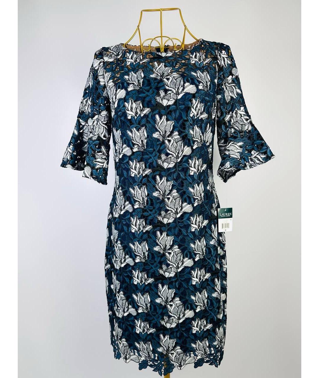 RALPH LAUREN Синее кружевное коктейльное платье, фото 9