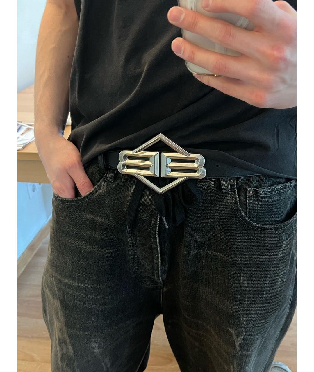 BALENCIAGA Черный кожаный ремень, фото 3