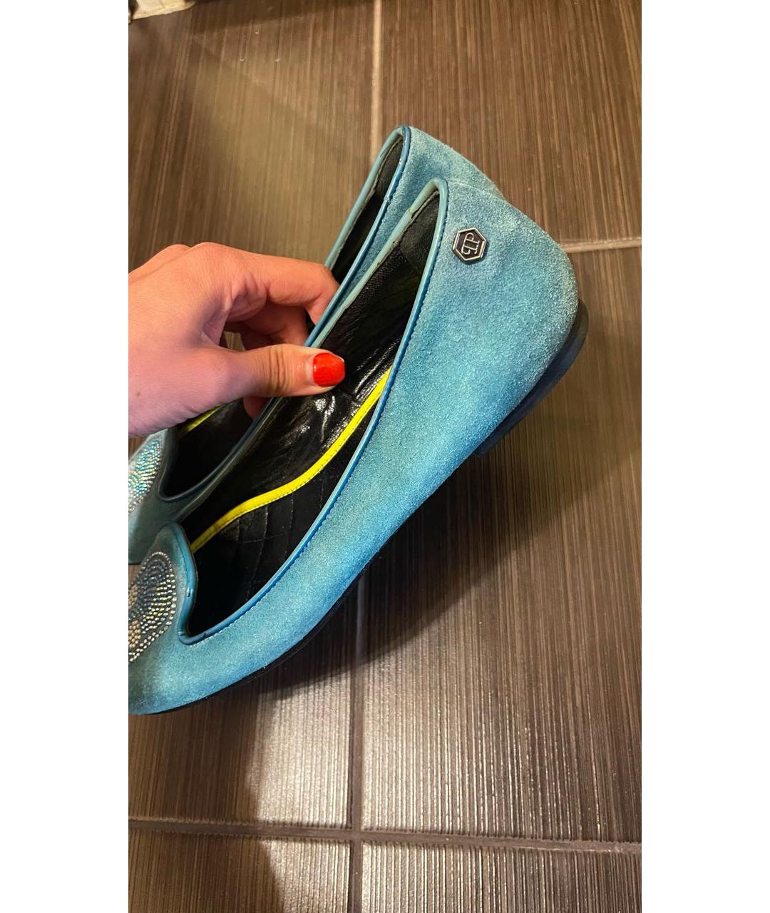 PHILIPP PLEIN Голубые замшевые балетки, фото 4