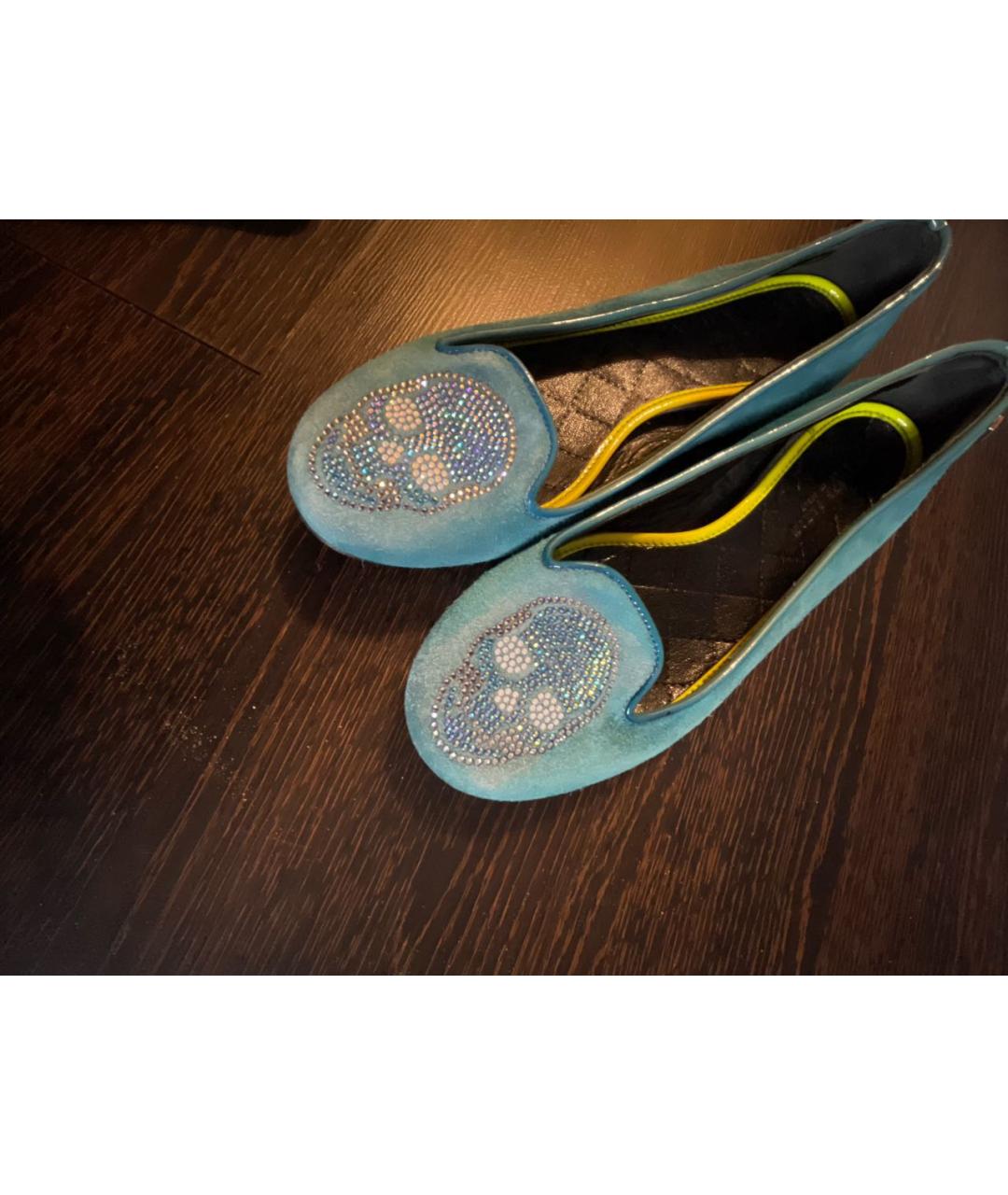 PHILIPP PLEIN Голубые замшевые балетки, фото 7